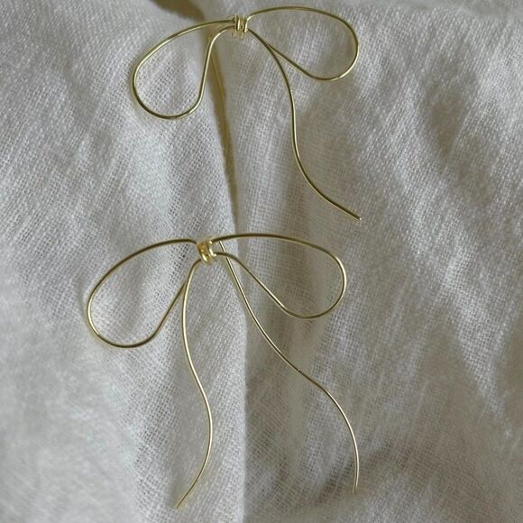 Elegant Minimalist Golden Bow Dangle Earrings Metal Drop Earrings Casual Gift - Picture 5 of 7